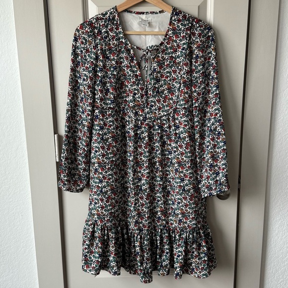 J.Crew Fiery Sunset Floral Long Sleeve V-Neck Printed Flowy Dress Size XXS - Picture 2 of 9